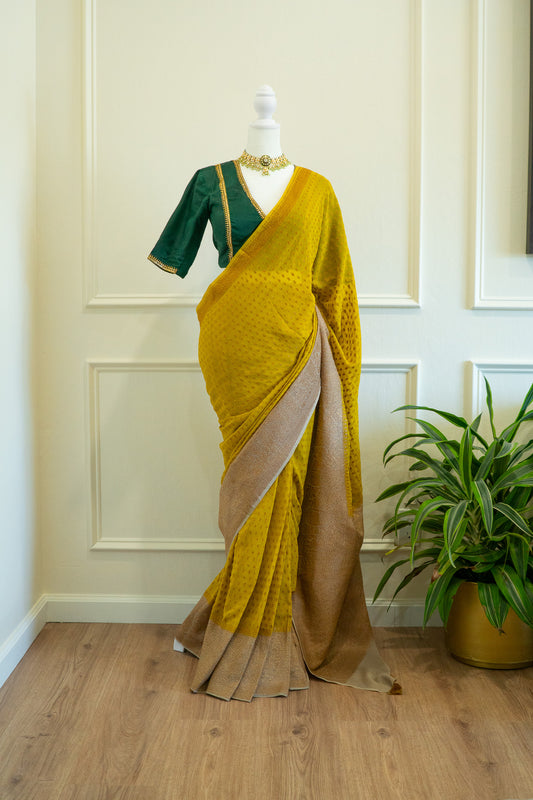 Mustard | Crepe Chiffon Pre-Draped