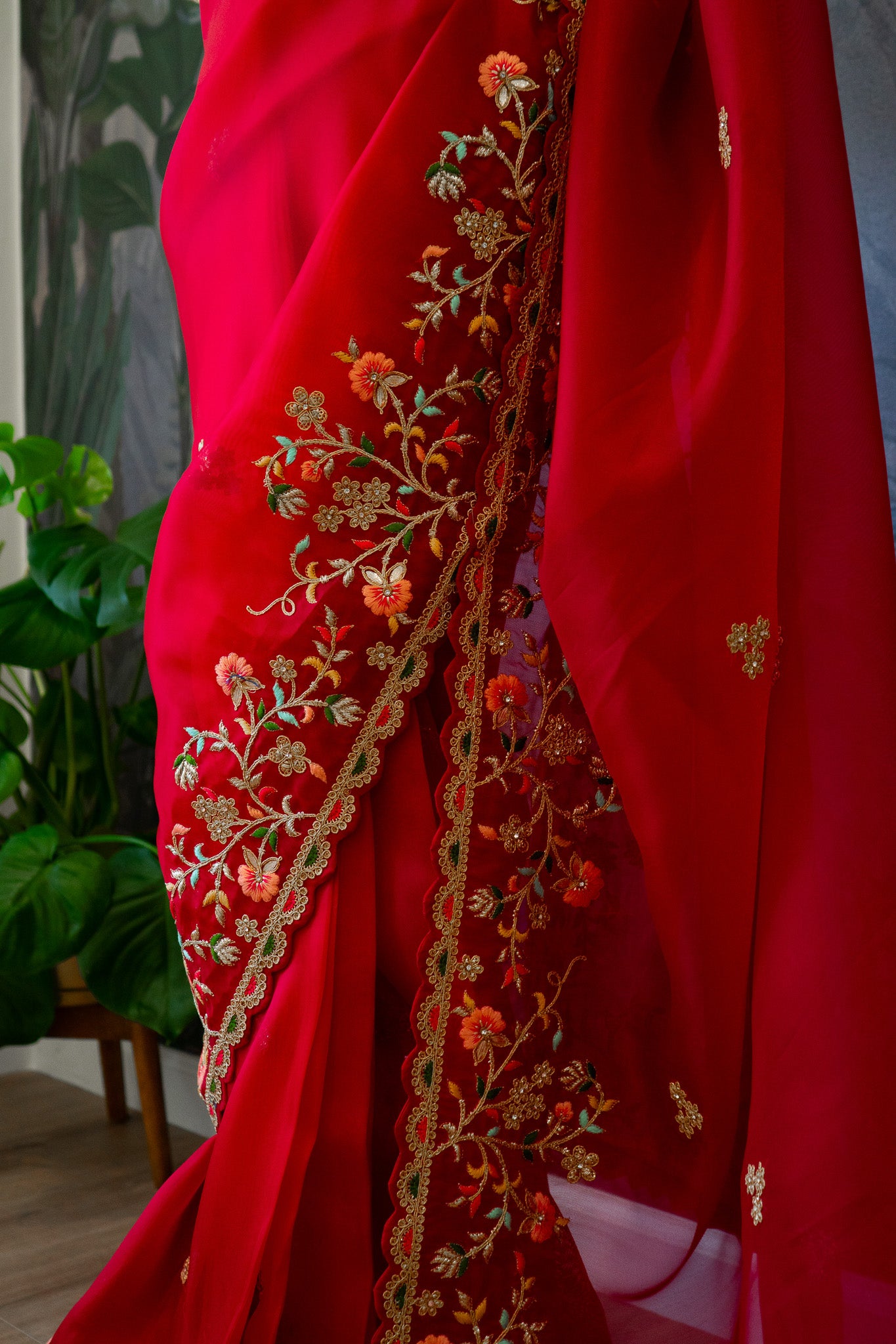 Red | Organza Pre-Draped