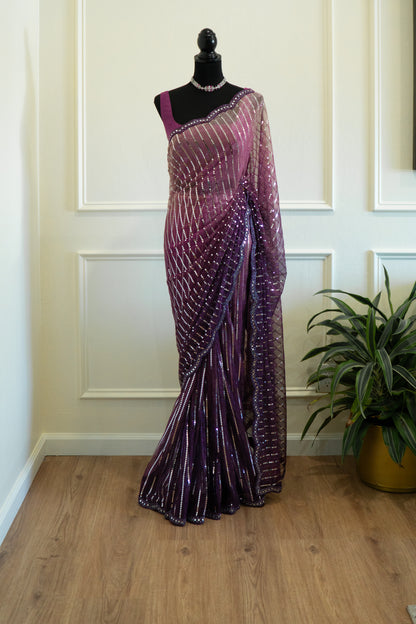 Purple Ombre | Net Sequin Pre-Draped