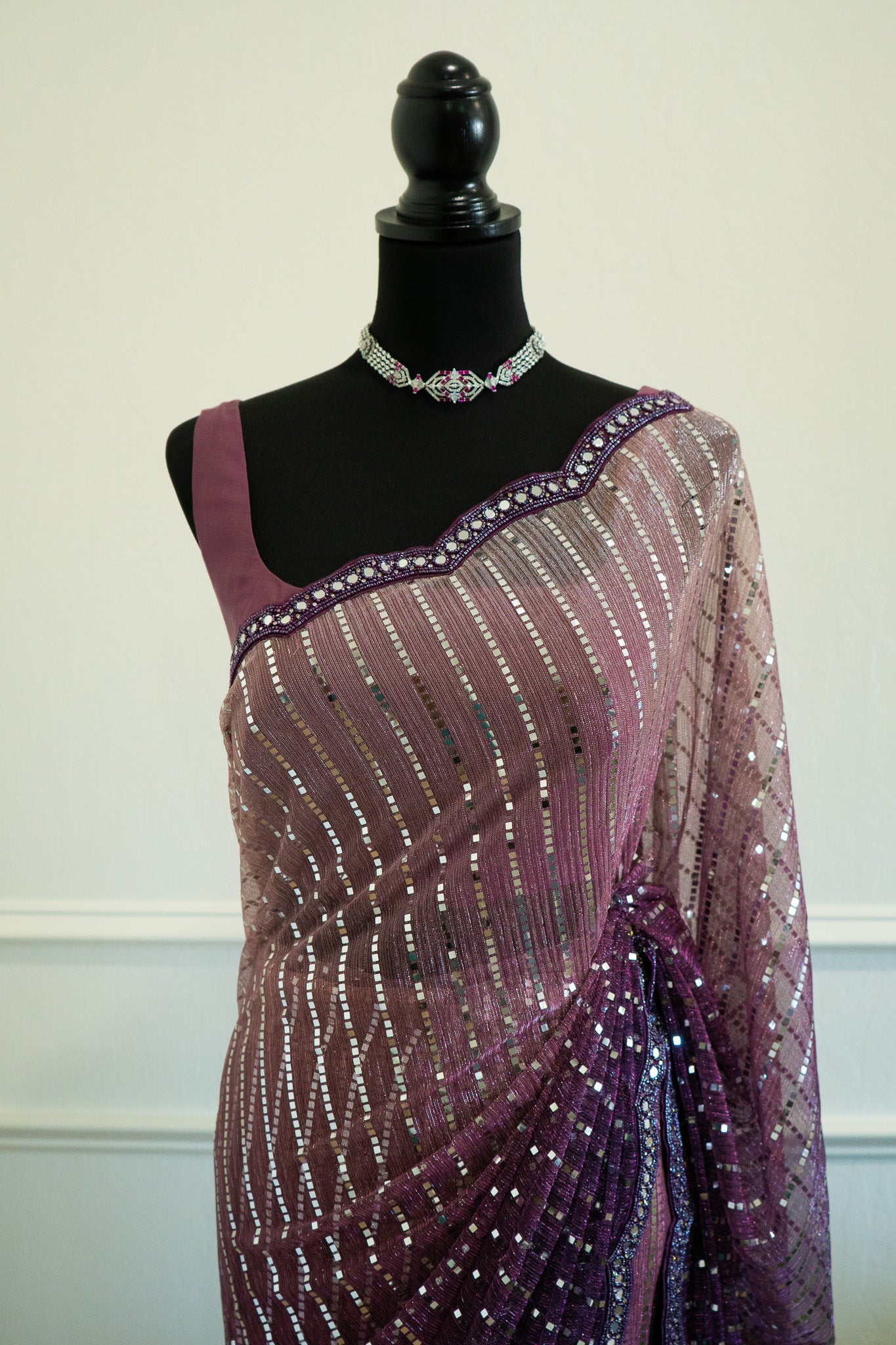 Purple Ombre | Net Sequin Pre-Draped