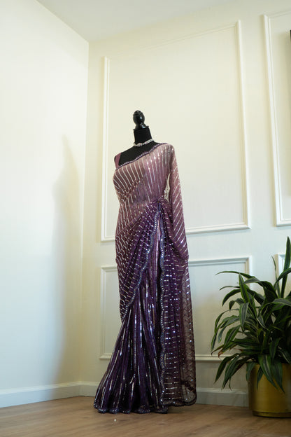 Purple Ombre | Net Sequin Pre-Draped