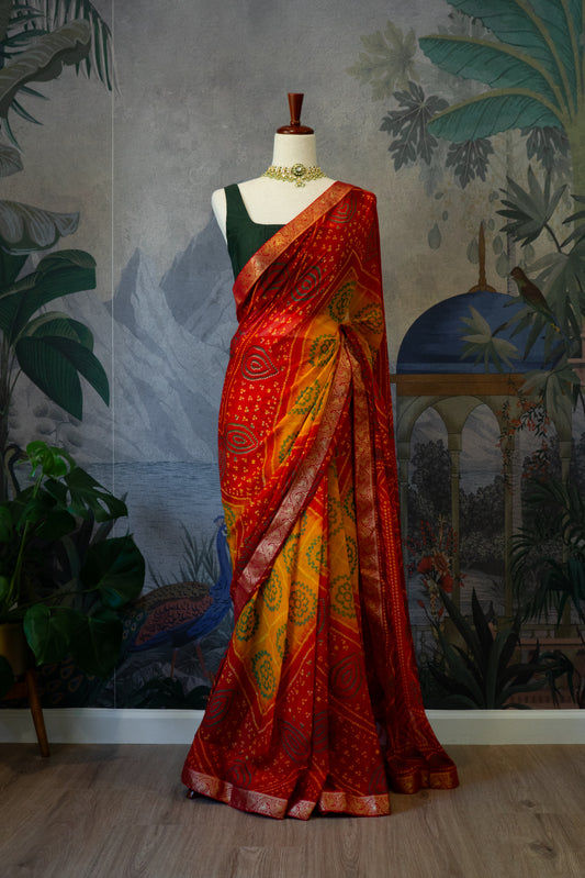 Red-Yellow | Bandhani Pre-Draped