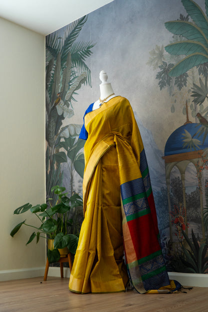 Mustard | Tussar Silk Self-Drape