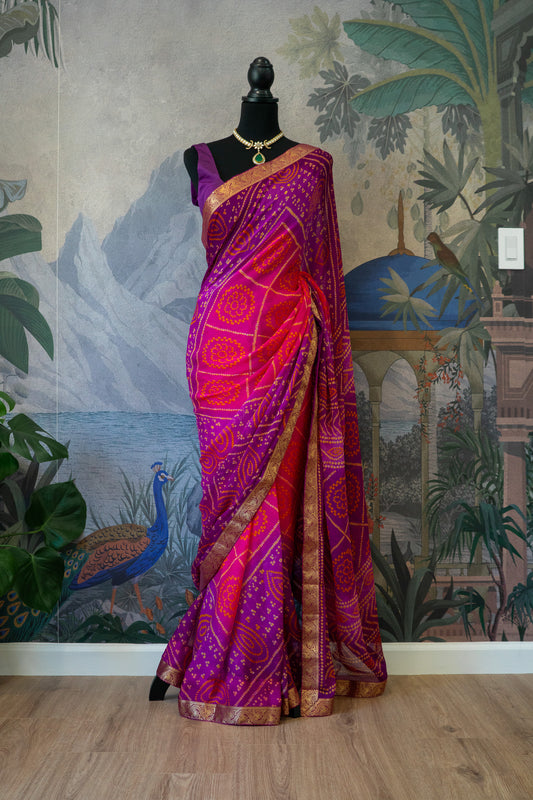 Pink-Purple | Bandhani Pre-Draped