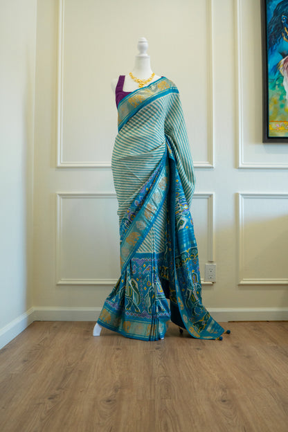 Turquoise | Patola Silk Pre-Draped