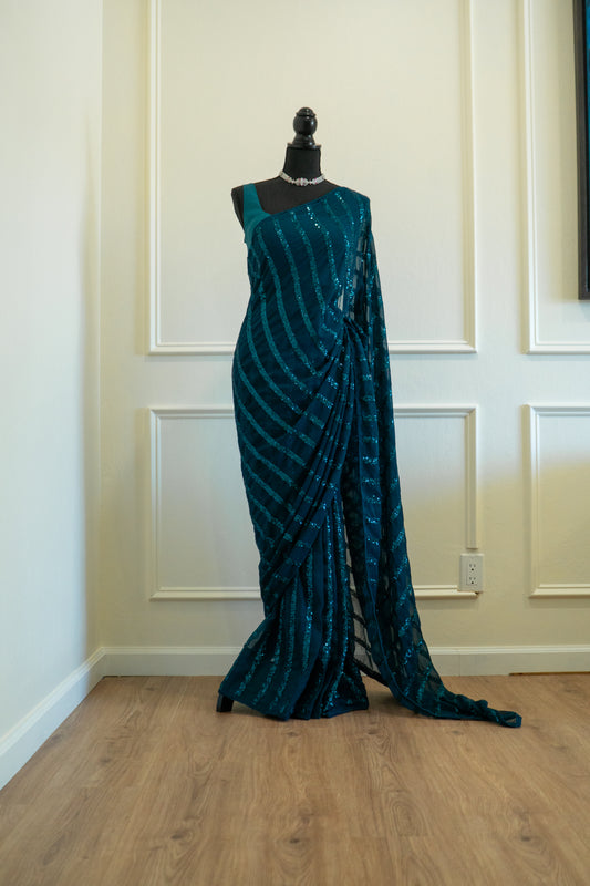 Teal | Georgette Pre-Draped