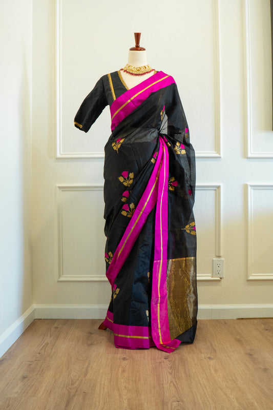 Black | Chanderi Silk Self-Drape